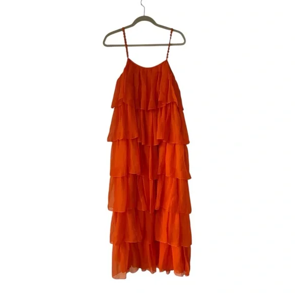 Payal Jain Anthropologie Tiered Tulle Ruffle Maxi Dress Orange Size 4 EUC - Picture 3 of 8